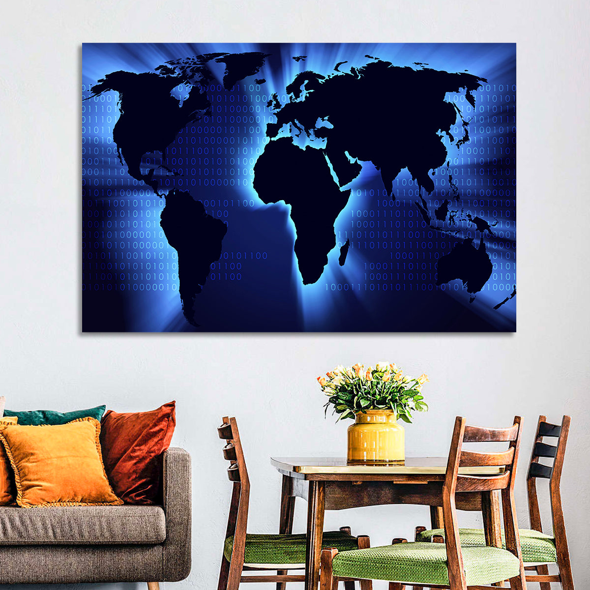 Glowing Digital World Map Wall Art