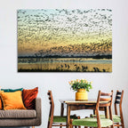 Snow Geese Over River Wall Art