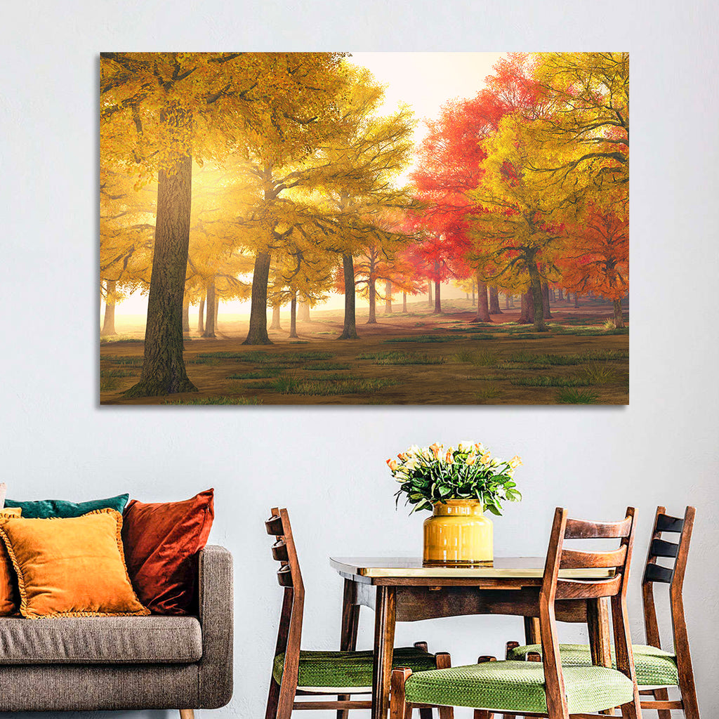 Foggy Autumn Forest Wall Art