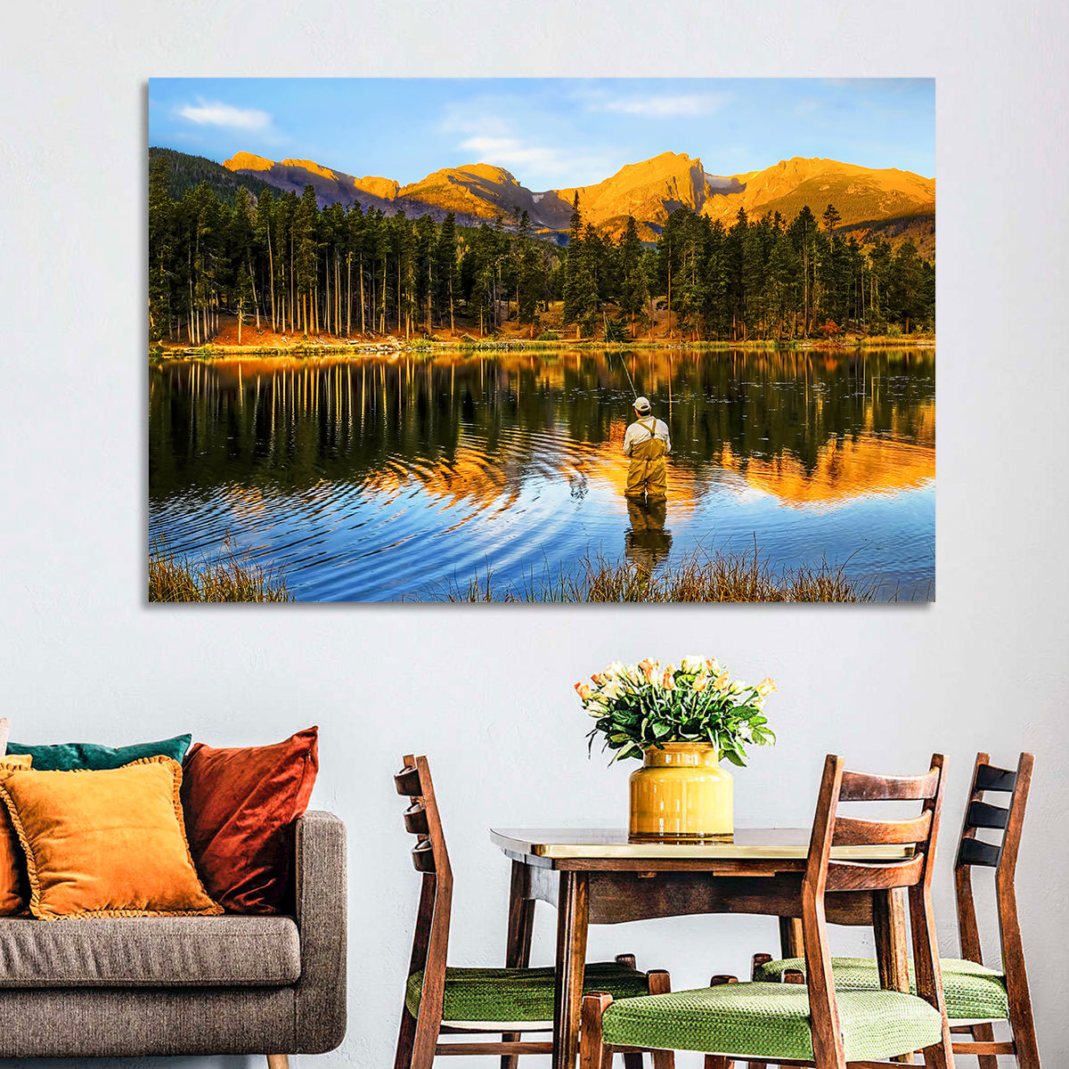 Sunrise Fishing at Sprague Lake Wall Art in a room, landscape