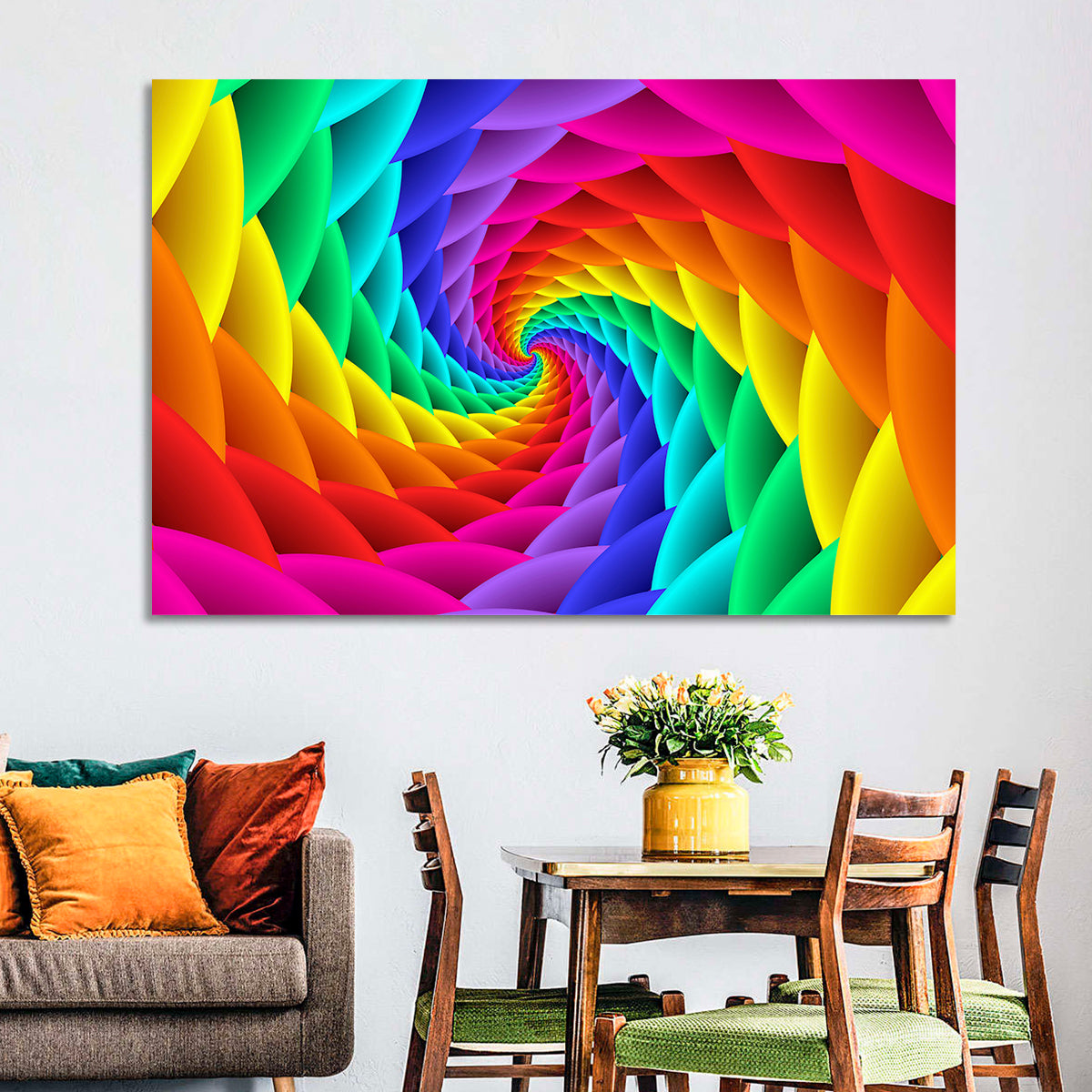 Rainbow Spiral Vortex Tunnel Wall Art