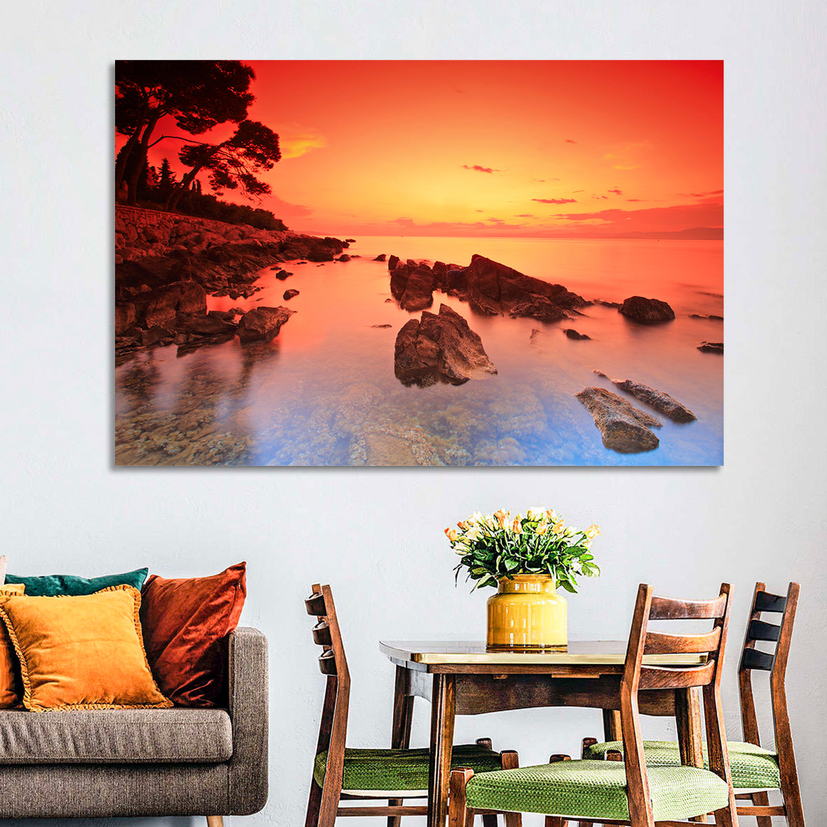 Brac Island Fiery Sunset Wall Art in a room, landscape
