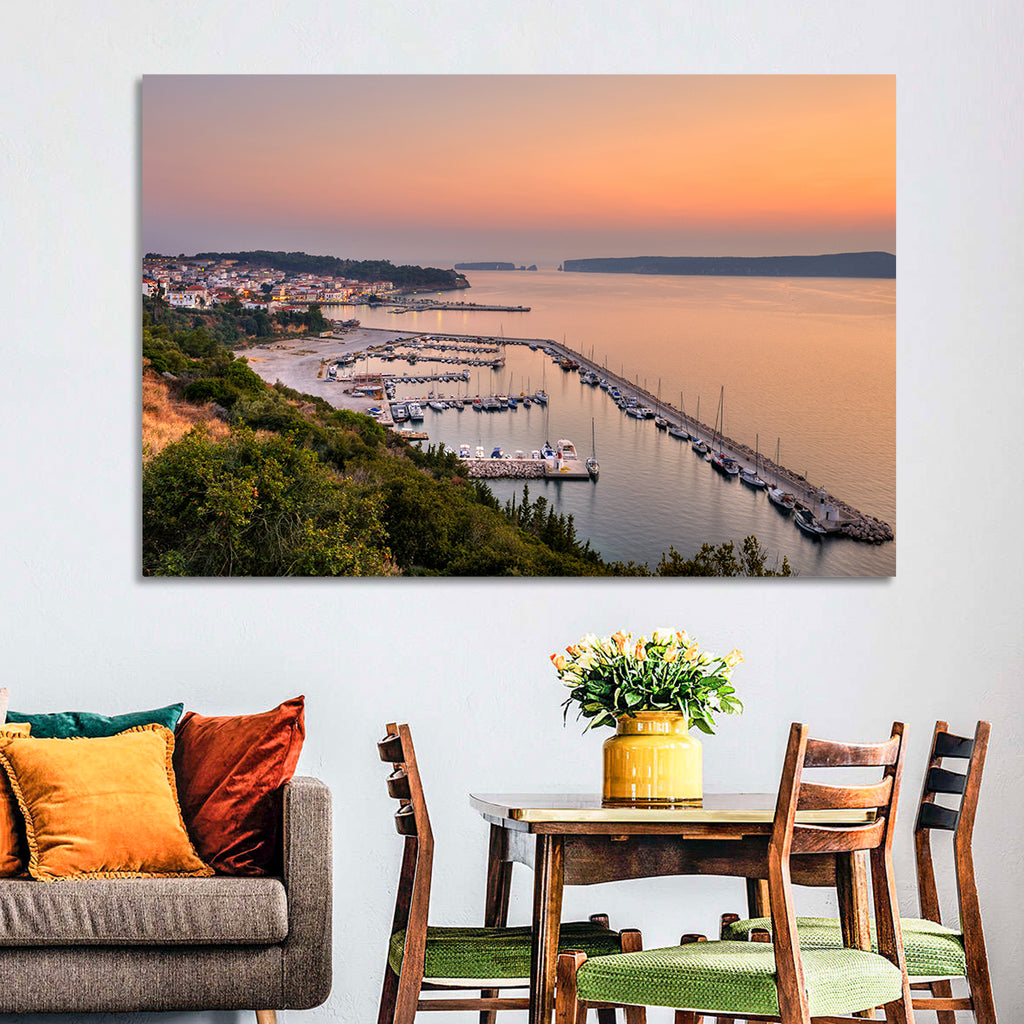 Pylos Harbor Lighthouse Sunset Wall Art