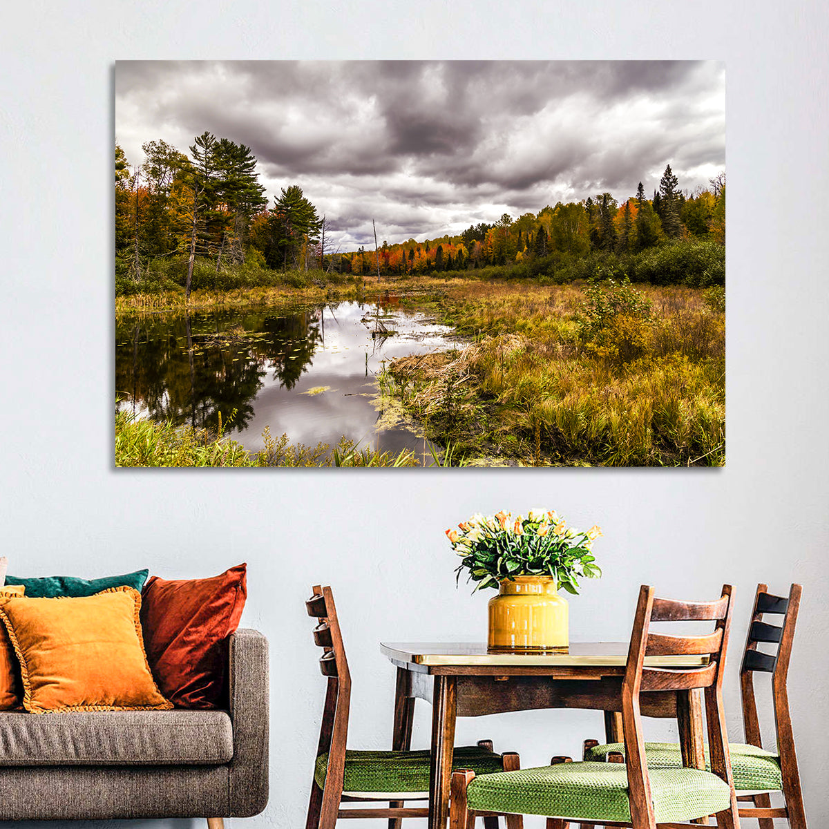 Michigan Autumn Marsh Wall Art in a room, landscape