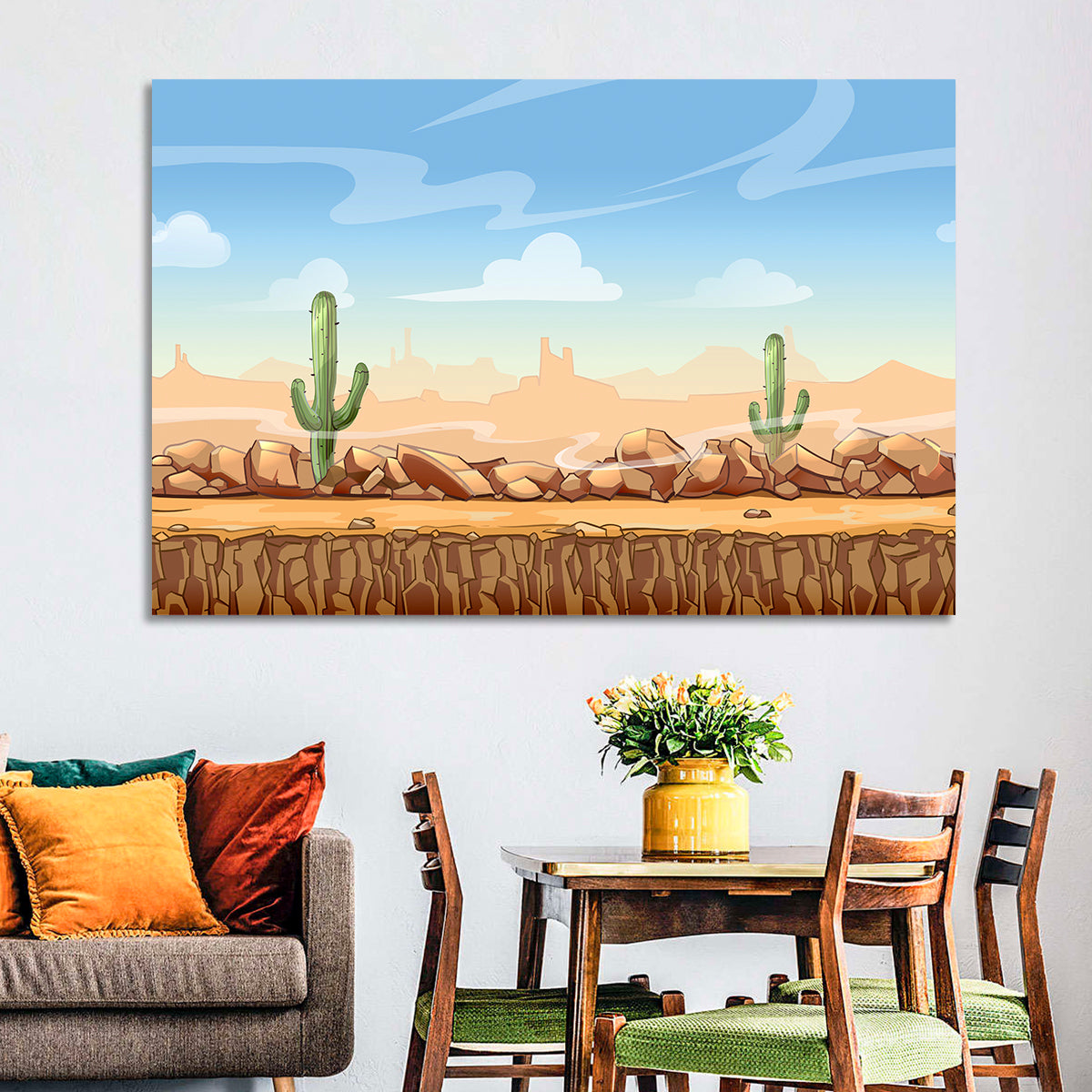 Digital Desertscape Wall Art in a room, landscape