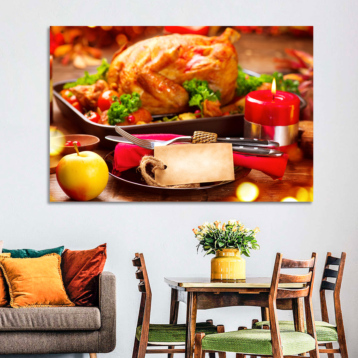 Roasted Turkey Holiday Still Life Wall Art in a room, landscape