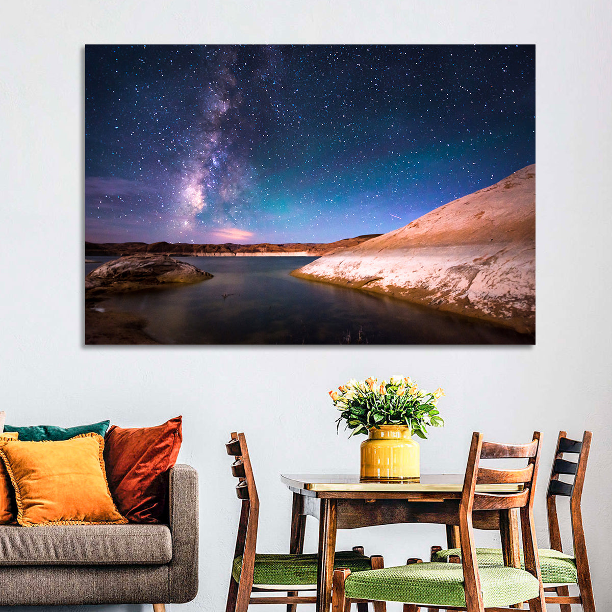 Lake Powell Night Sky Wall Art in a room, landscape