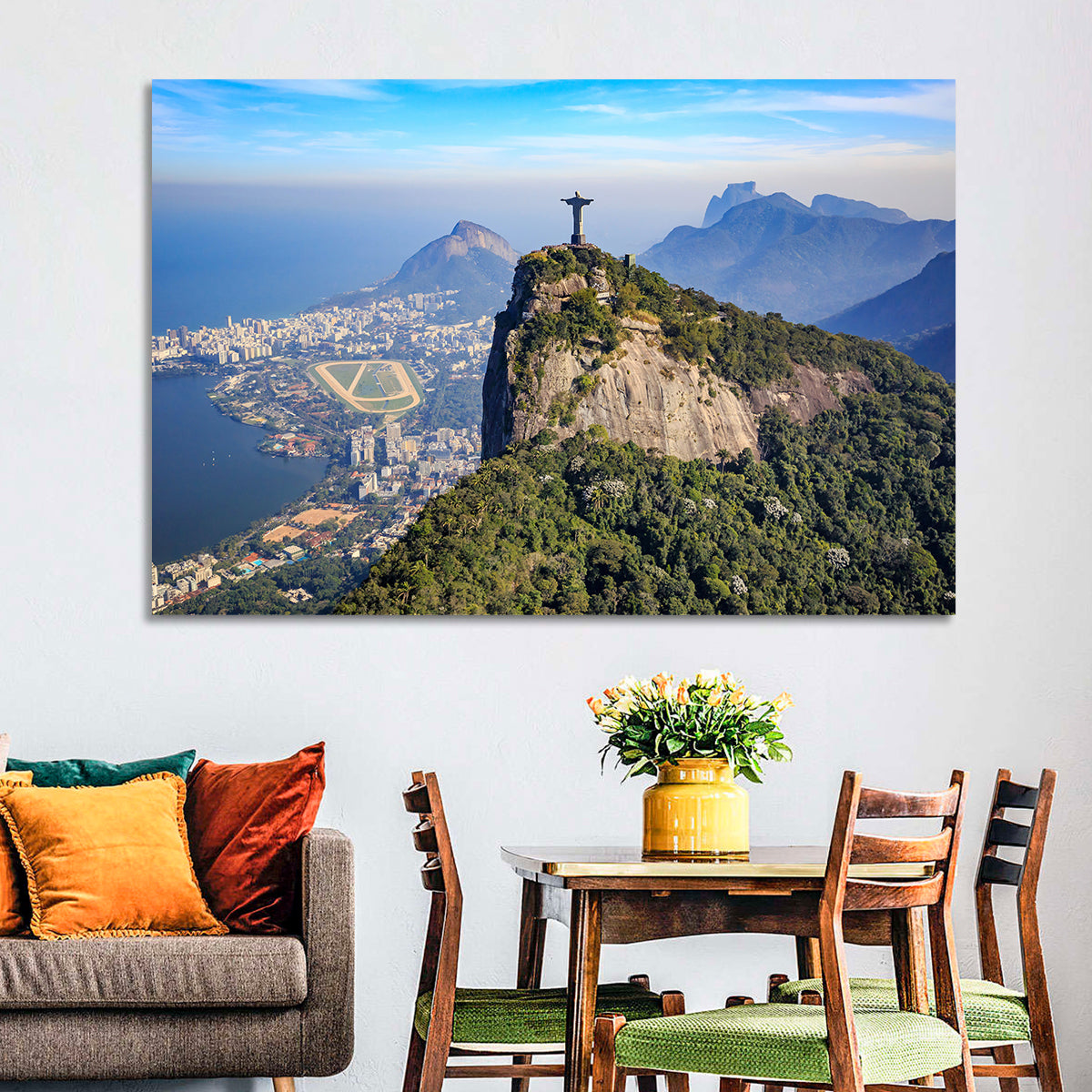 Rio De Janeiro Skyline with Christ the Redeemer Wall Art in a room, landscape