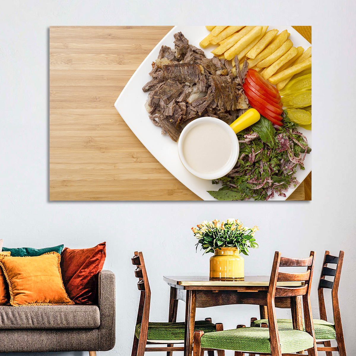 Shawarma and Fries Flat Lay Wall Art in a room, landscape