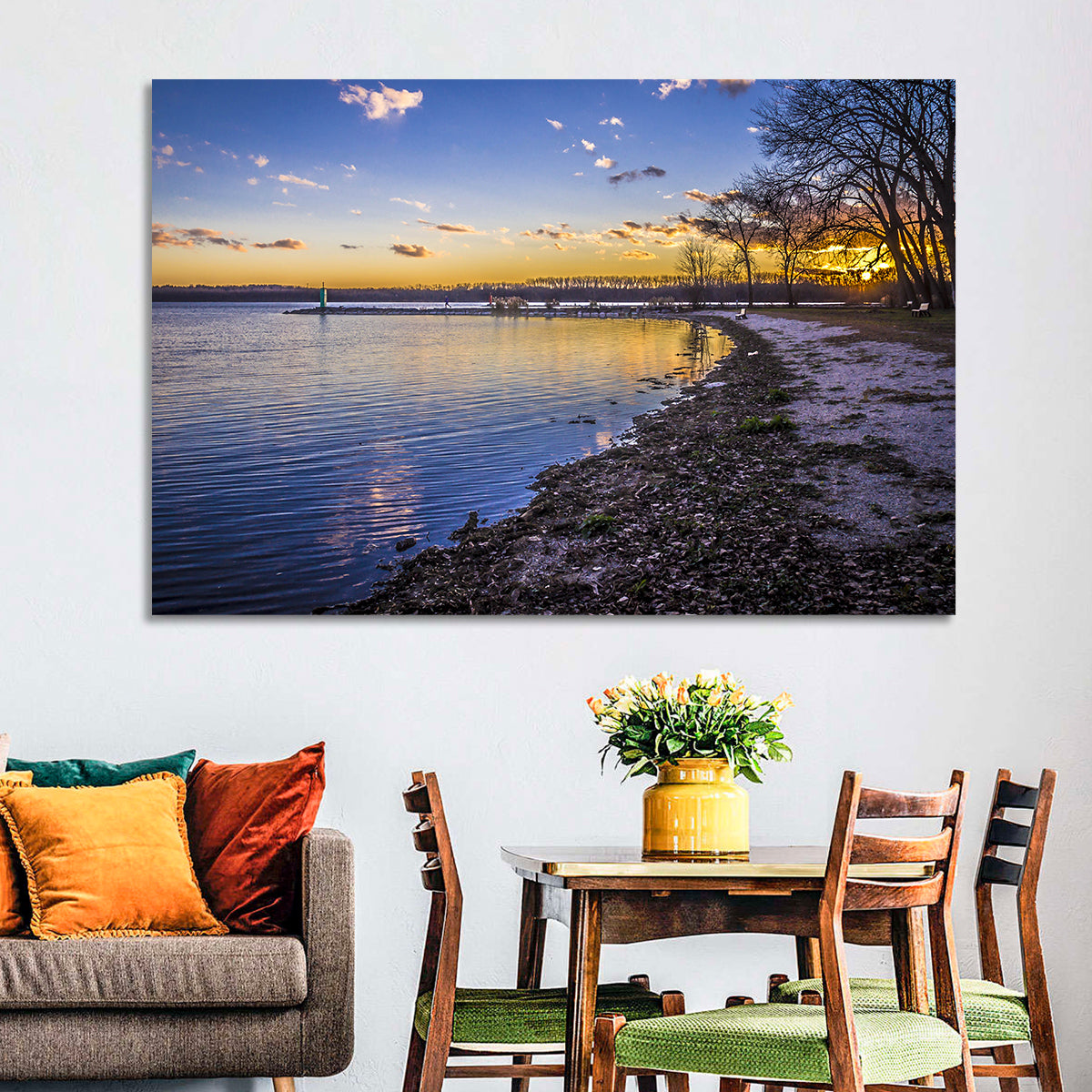 Onondaga Lake Sunset Wall Art in a room, landscape