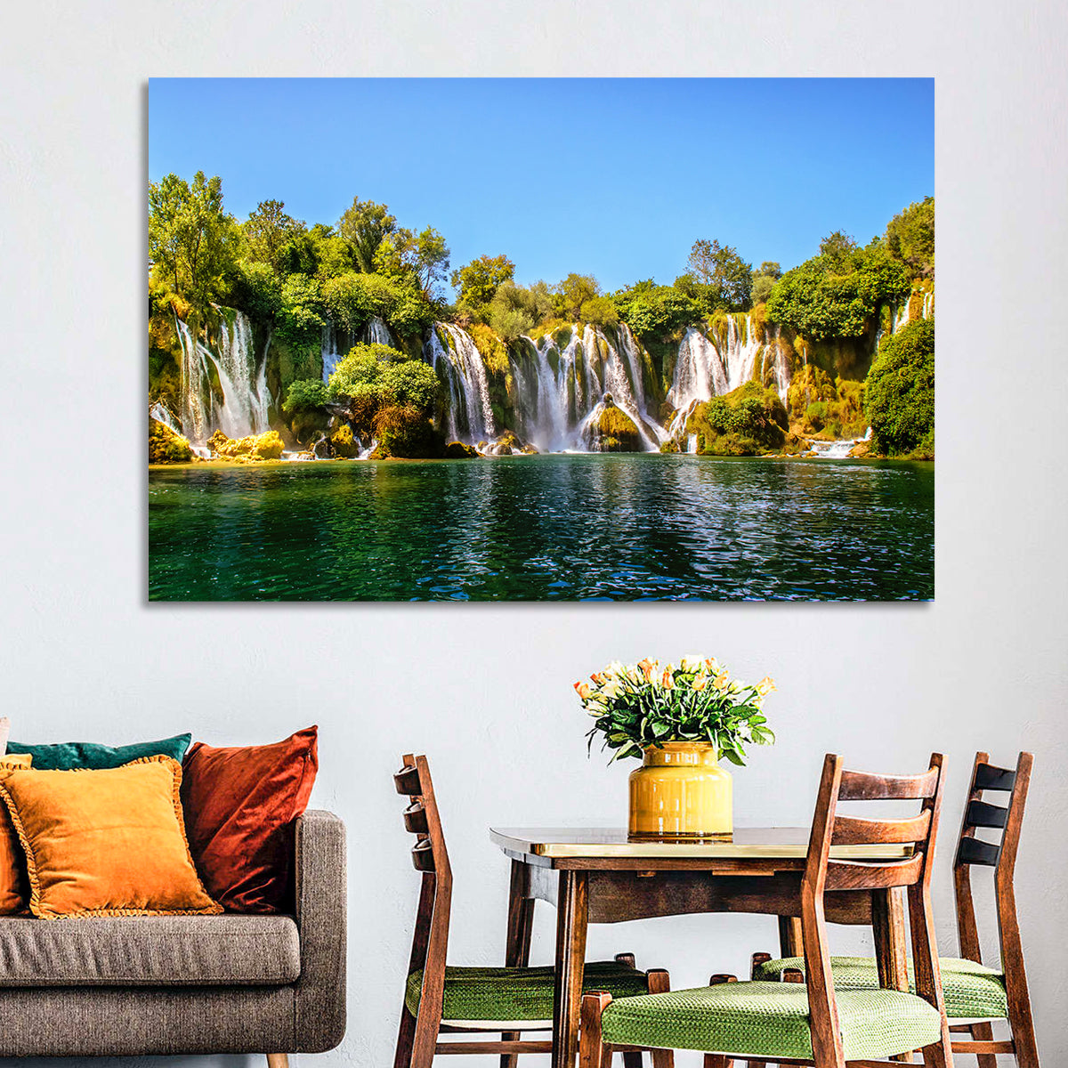 Kravice Waterfalls Wall Art in a room, landscape