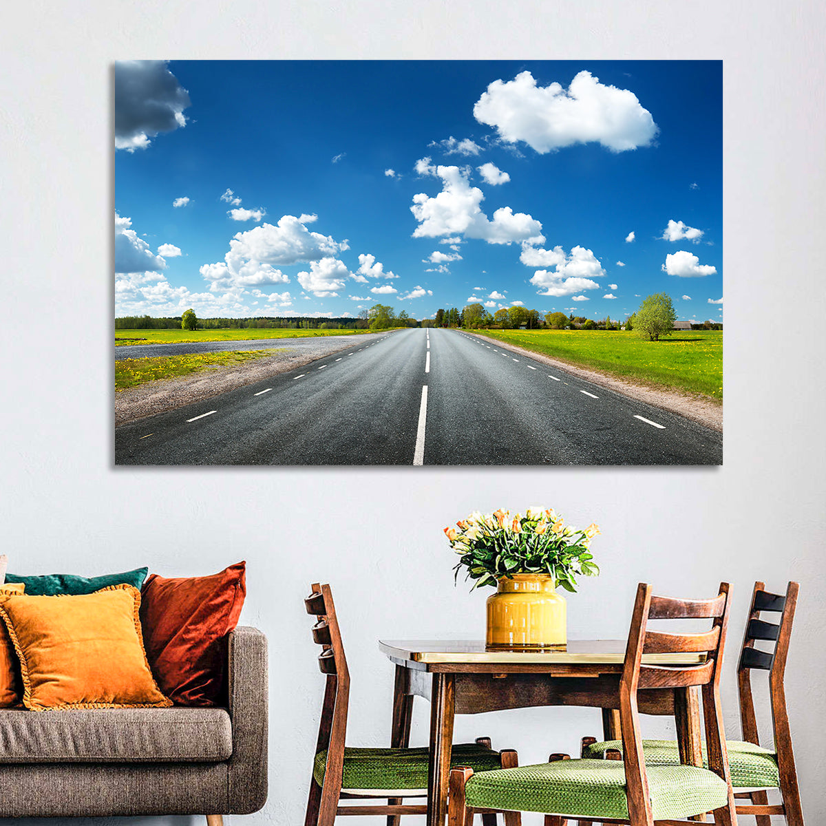 Asphalt Road Through Meadow Wall Art