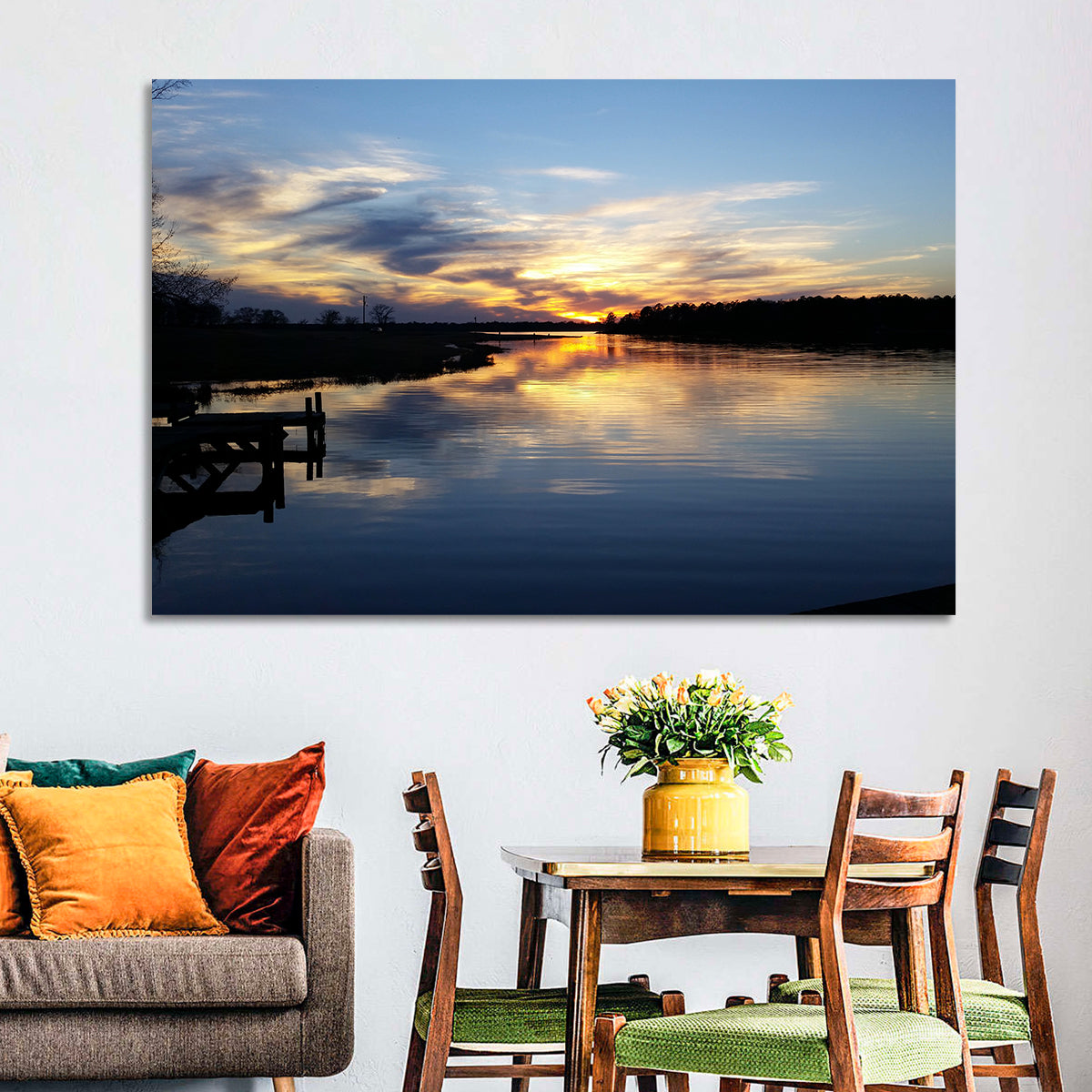 Lake Palestine Pier at Sunset Wall Art in a room, landscape