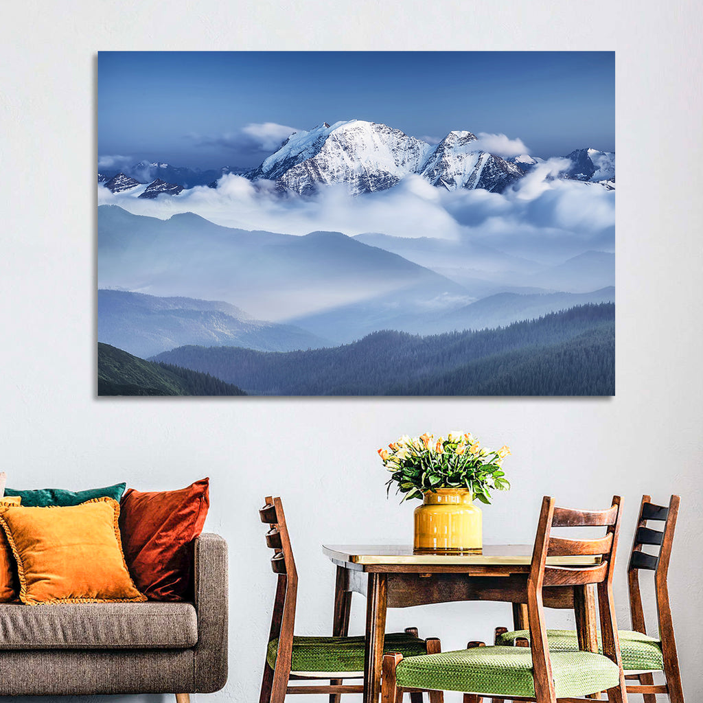 Snow-capped Peaks in Clouds Wall Art