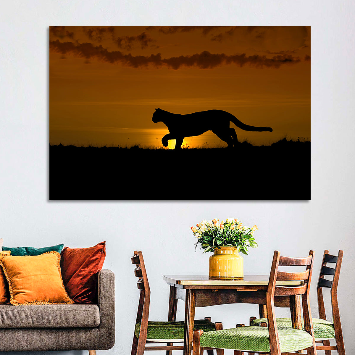 Cougar Silhouette at Sunset Wall Art