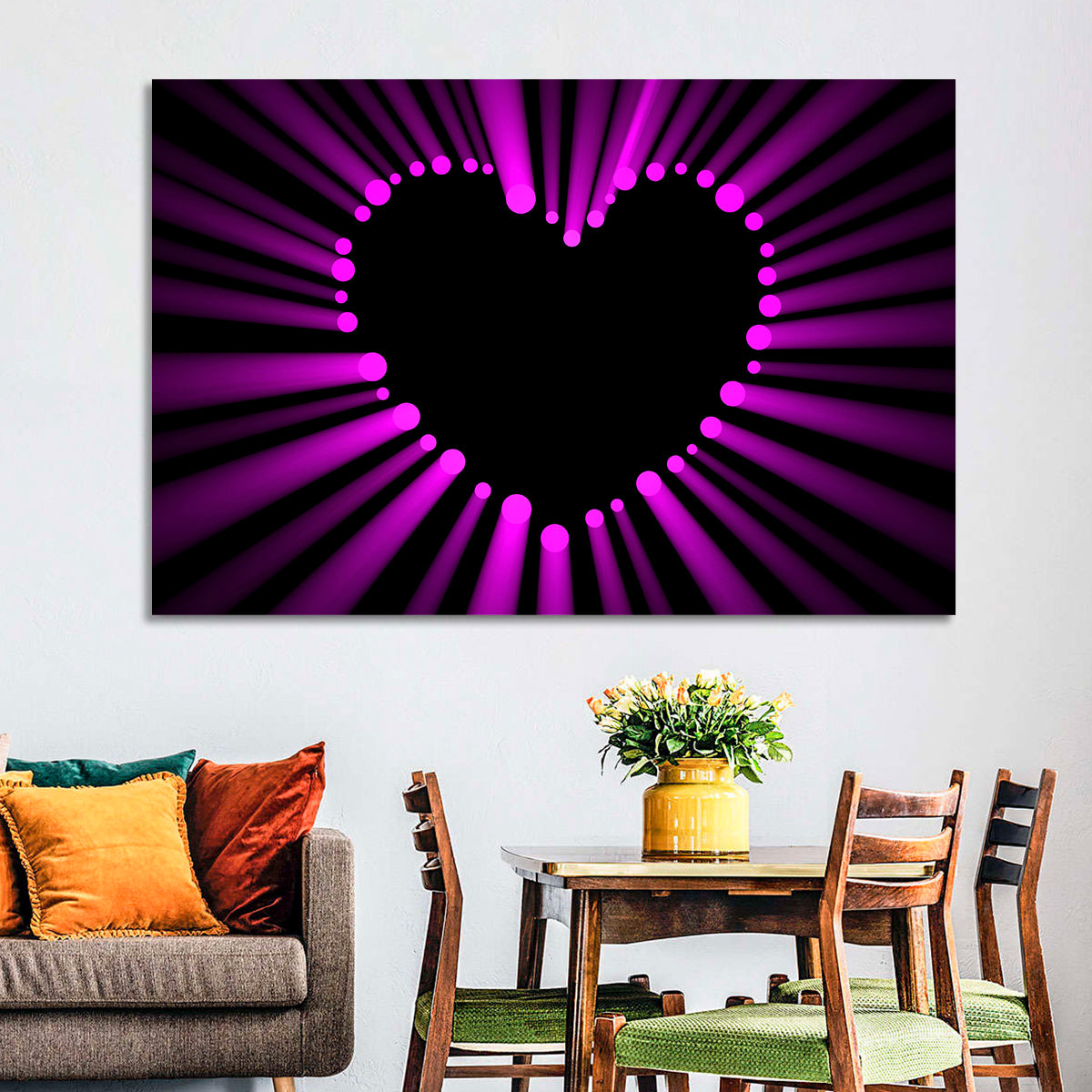 Glowing Heart Wall Art in a room, landscape