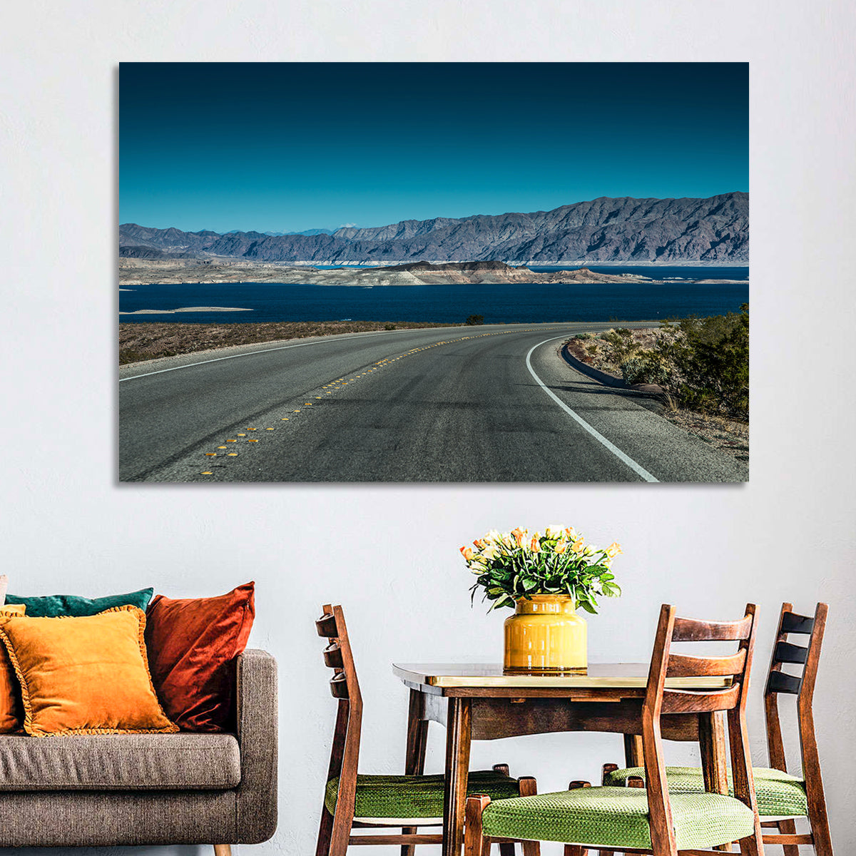Lake Mead Curved Road Wall Art in a room, landscape