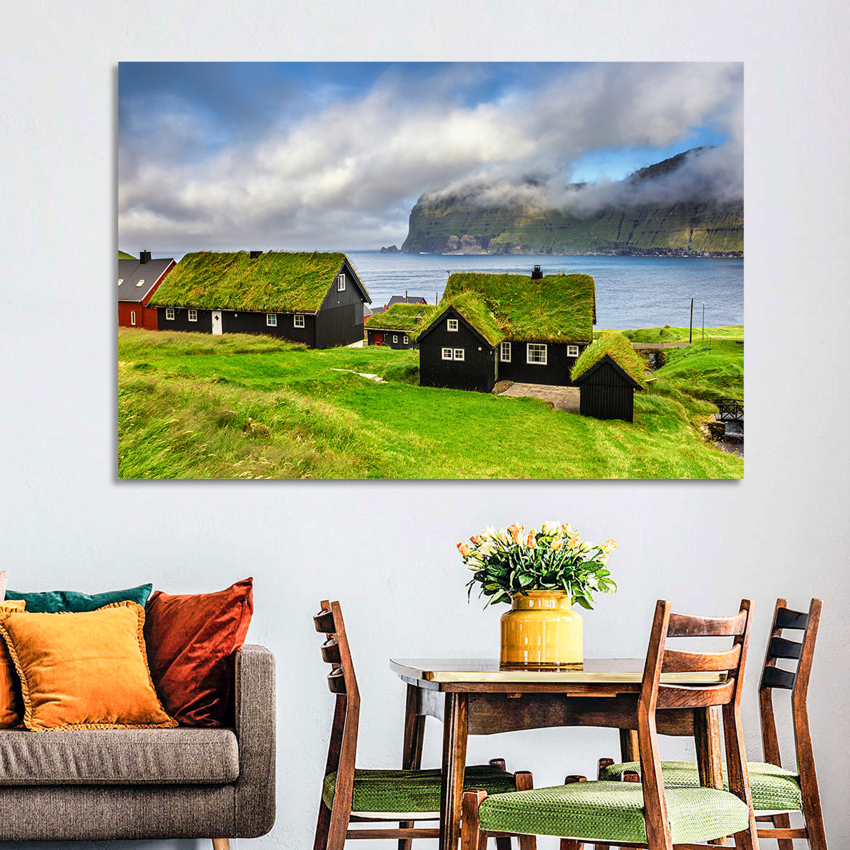 Saksun Village Landscape Wall Art in a room, landscape