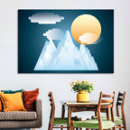 Geometric Snowy Mountain with Golden Sun Wall Art