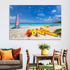 Yellow Kayaks on Tropical Beach Wall Art