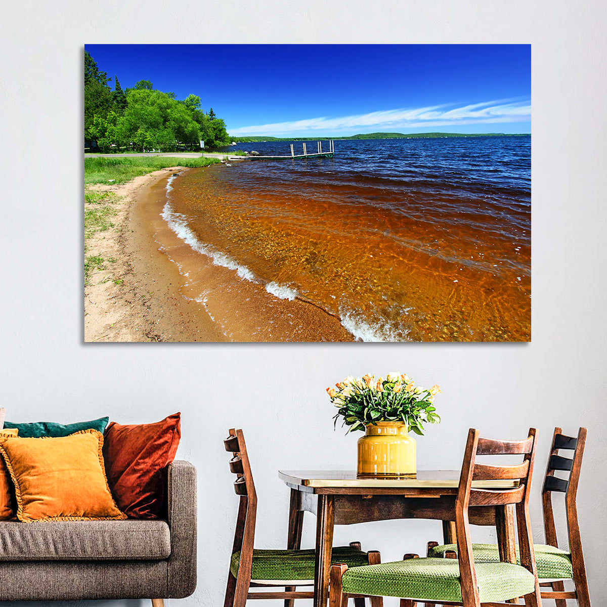 Lake Gogebic Sunny Shoreline Wall Art in a room, landscape