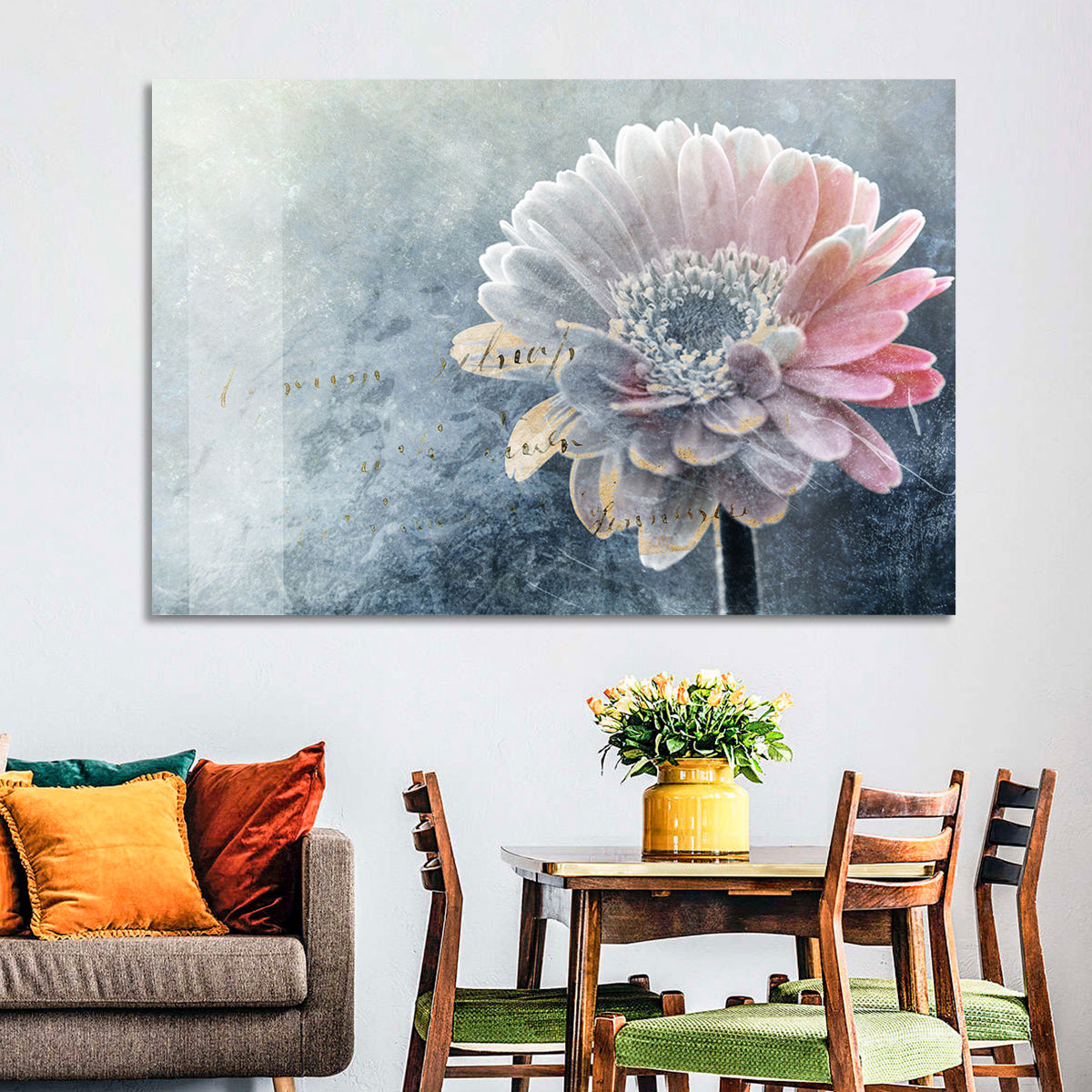 Winter Gerbera with Golden Script Wall Art