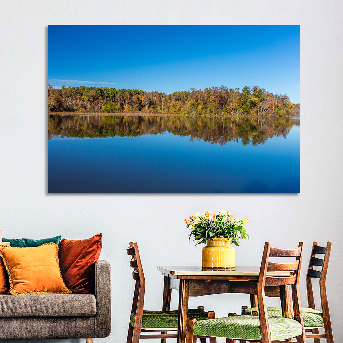 Petit Jean Lake Reflection Wall Art in a room, landscape