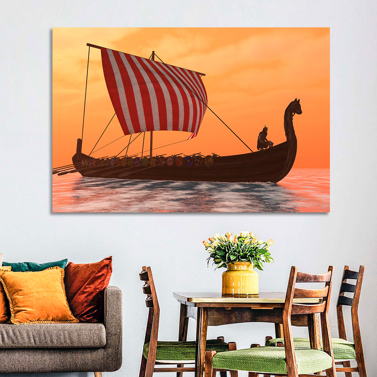 Viking Longship at Dusk Wall Art