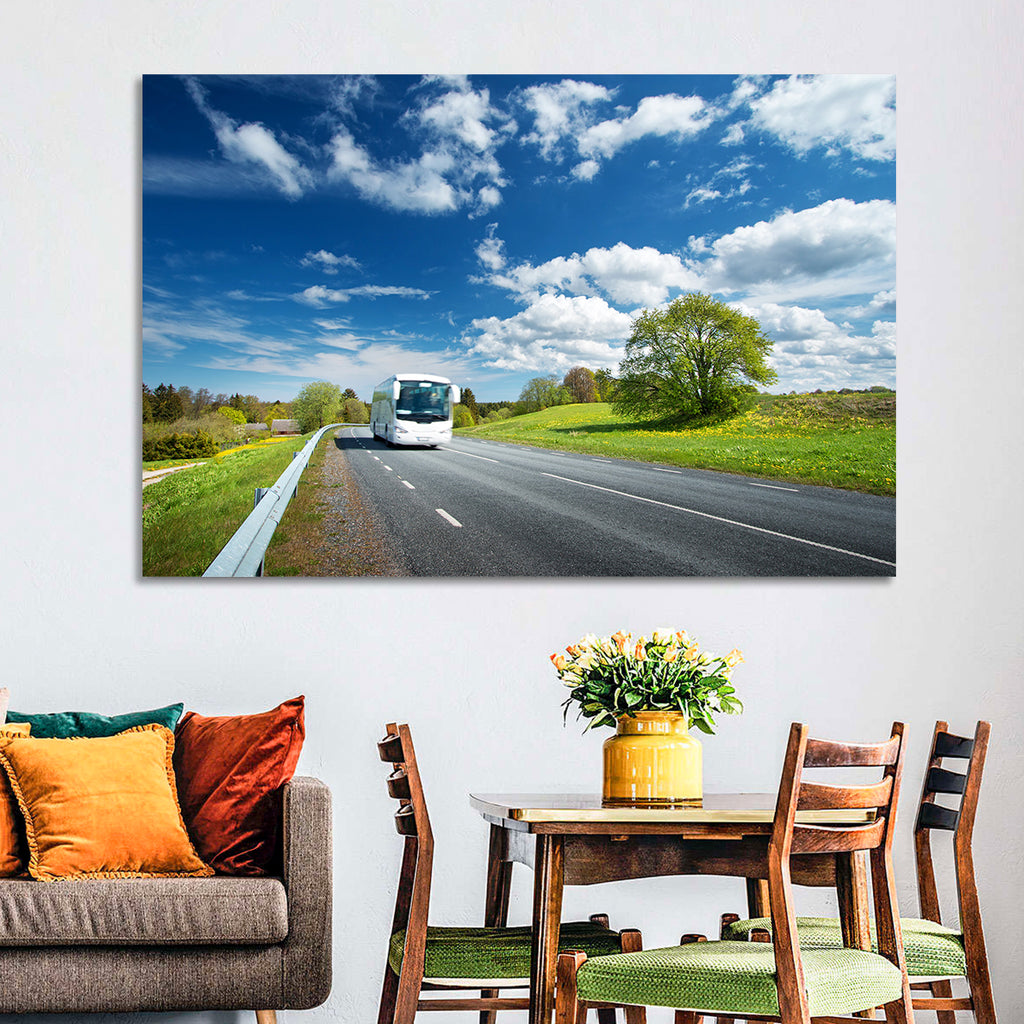 White Bus on Meadow Road Wall Art