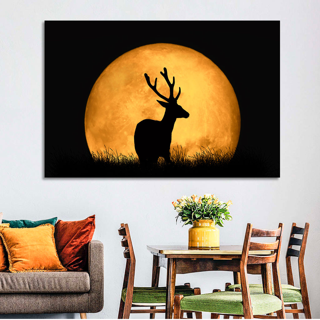 Buck Silhouette Under Red Moon Wall Art