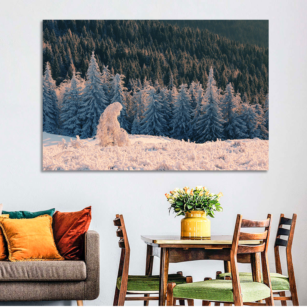 Carpathian Forest at Golden Hour Wall Art in a room, landscape