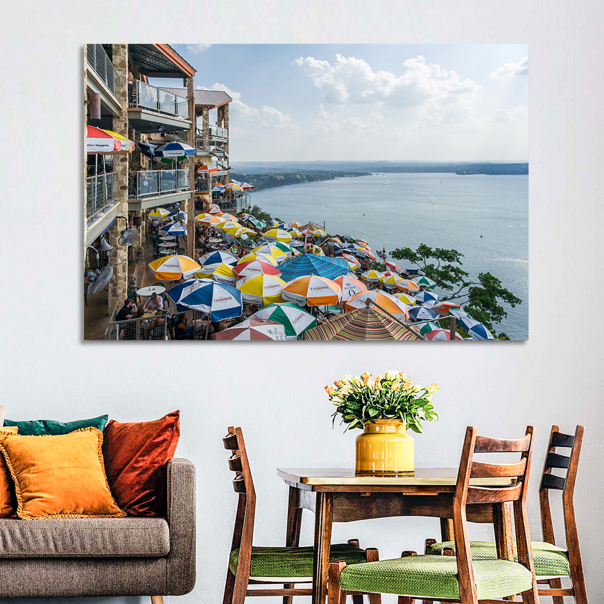 Lake Travis Lakeside Terrace Wall Art in a room, landscape