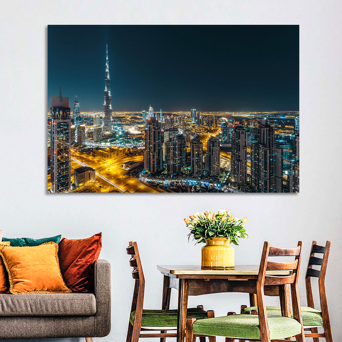 Dubai Night Skyline with Burj Khalifa Wall Art