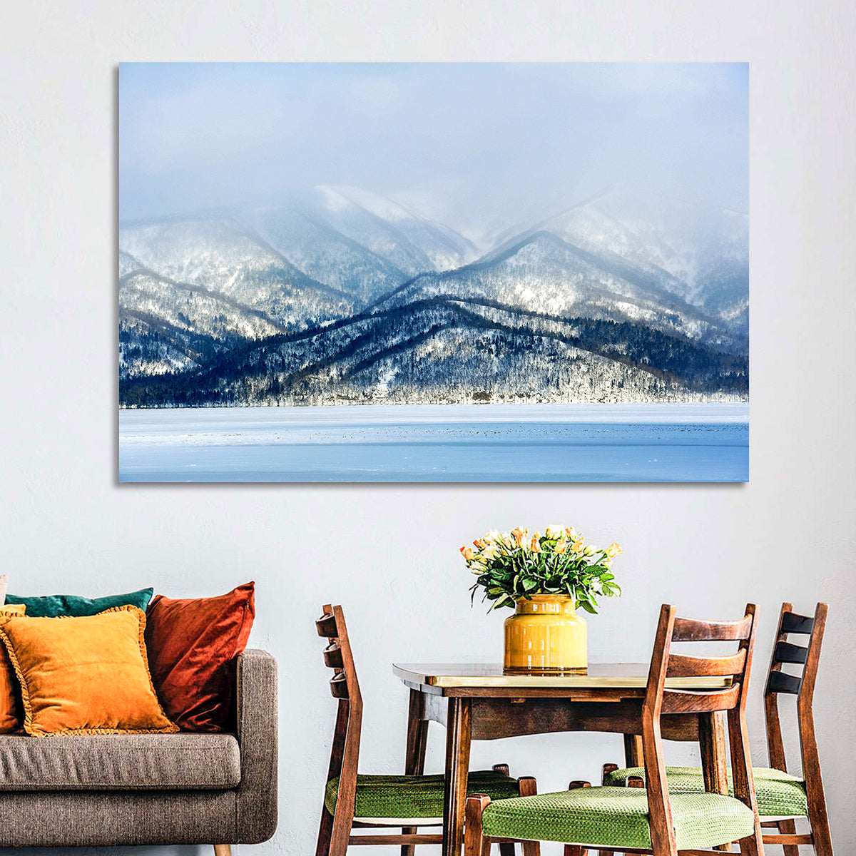 Frozen Lake Kussharo Wall Art in a room, landscape