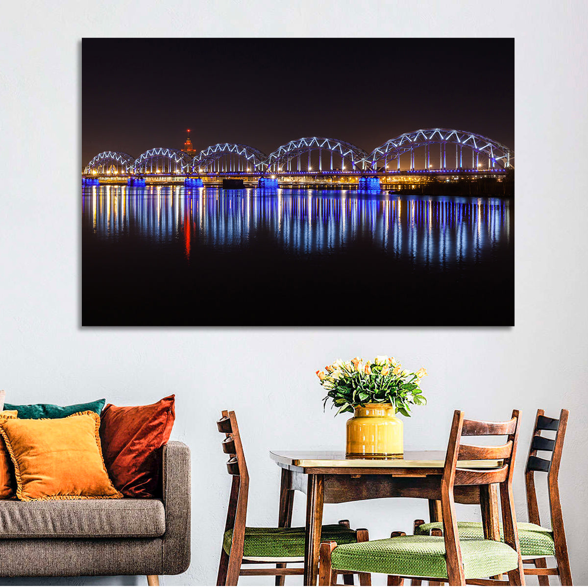 Riga Railway Bridge Nightscape Wall Art