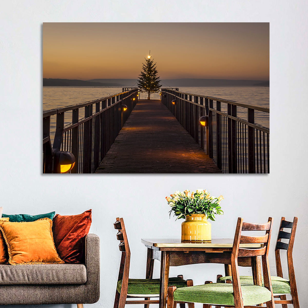 Skaneateles Lake Pier Wall Art in a room, landscape