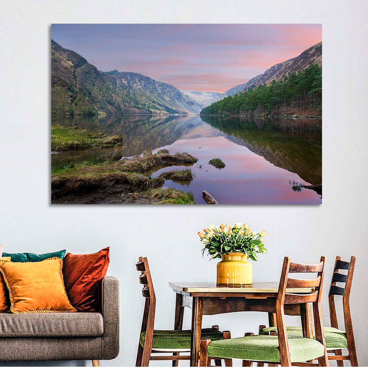 Glendalough Upper Lake at Dusk Wall Art in a room, landscape