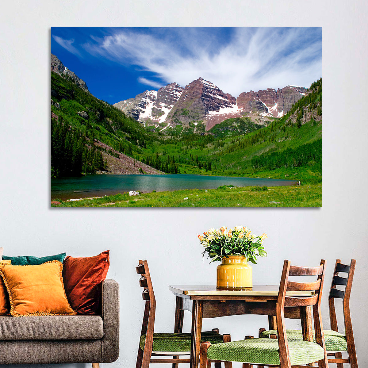 Maroon Bells Reflections at Maroon Lake Wall Art in a room, landscape