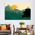 Geometric Mountain Forest Sunrise Wall Art