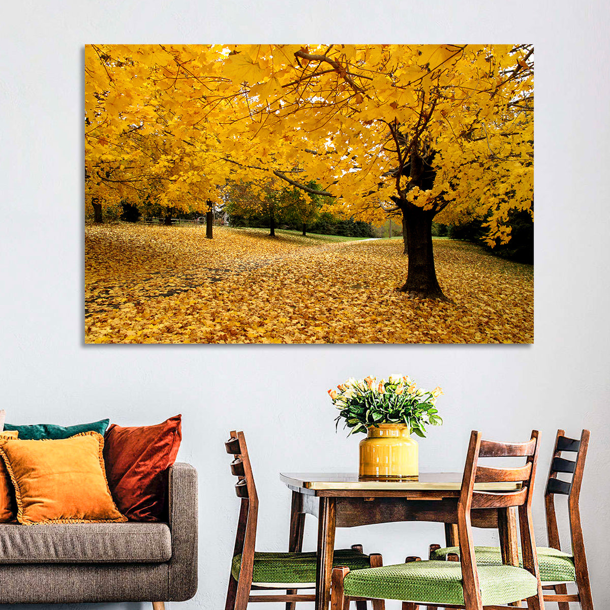 Baltimore Autumn Foliage Wall Art in a room, landscape