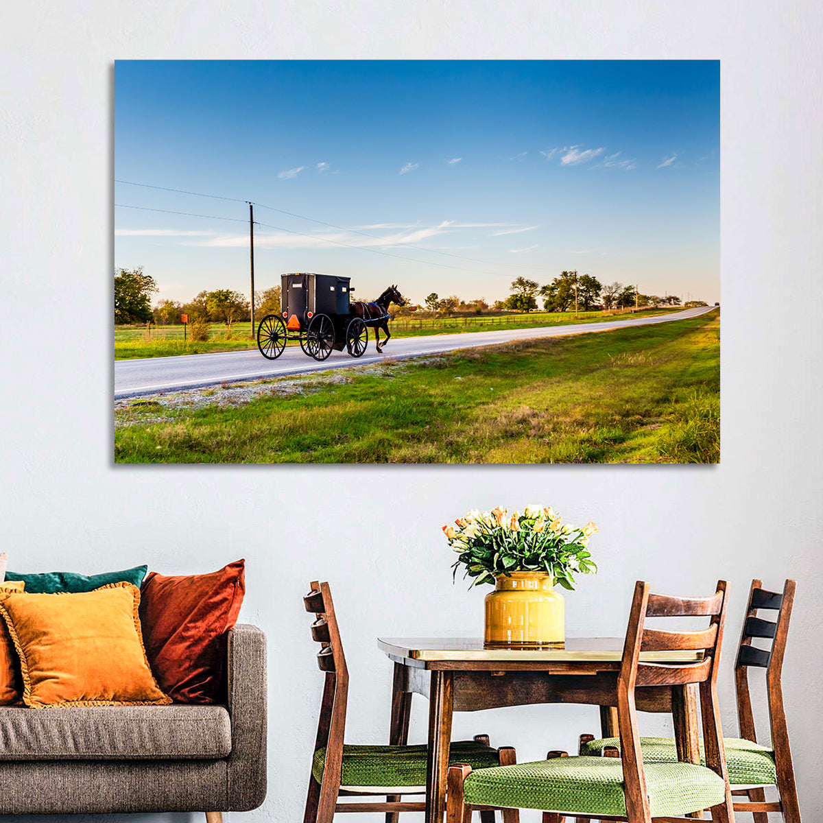 Amish Horse and Buggy, Oklahoma Wall Art in a room, landscape