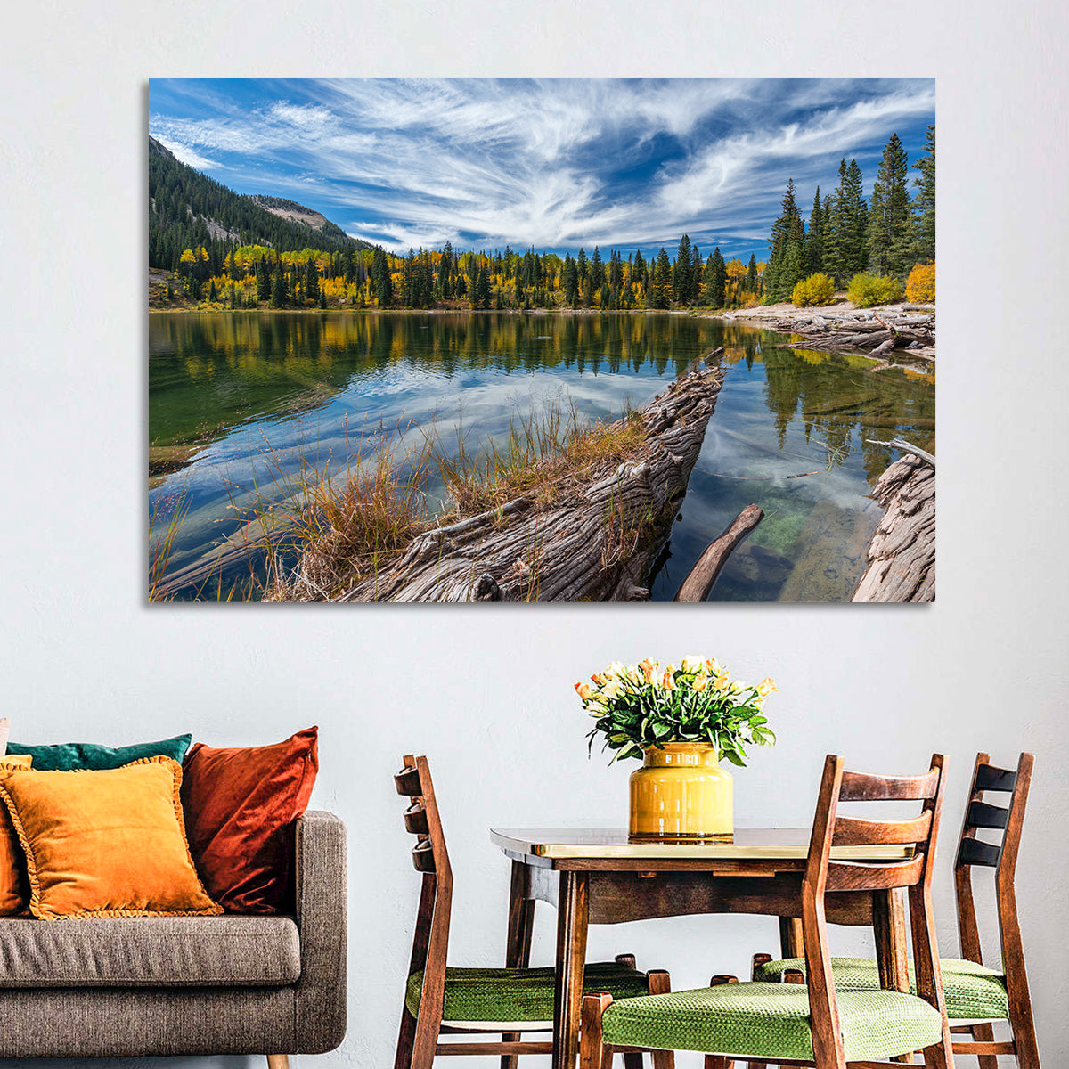 Autumn Lake Colorado Wall Art in a room, landscape