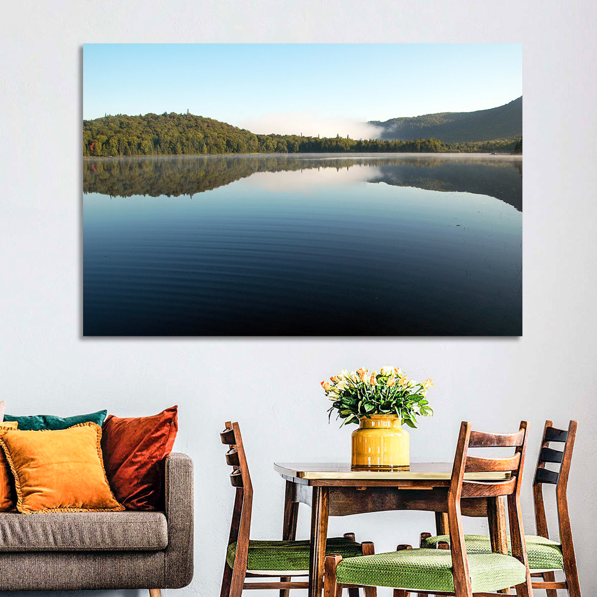Lake Monroe Morning Reflection Wall Art in a room, landscape