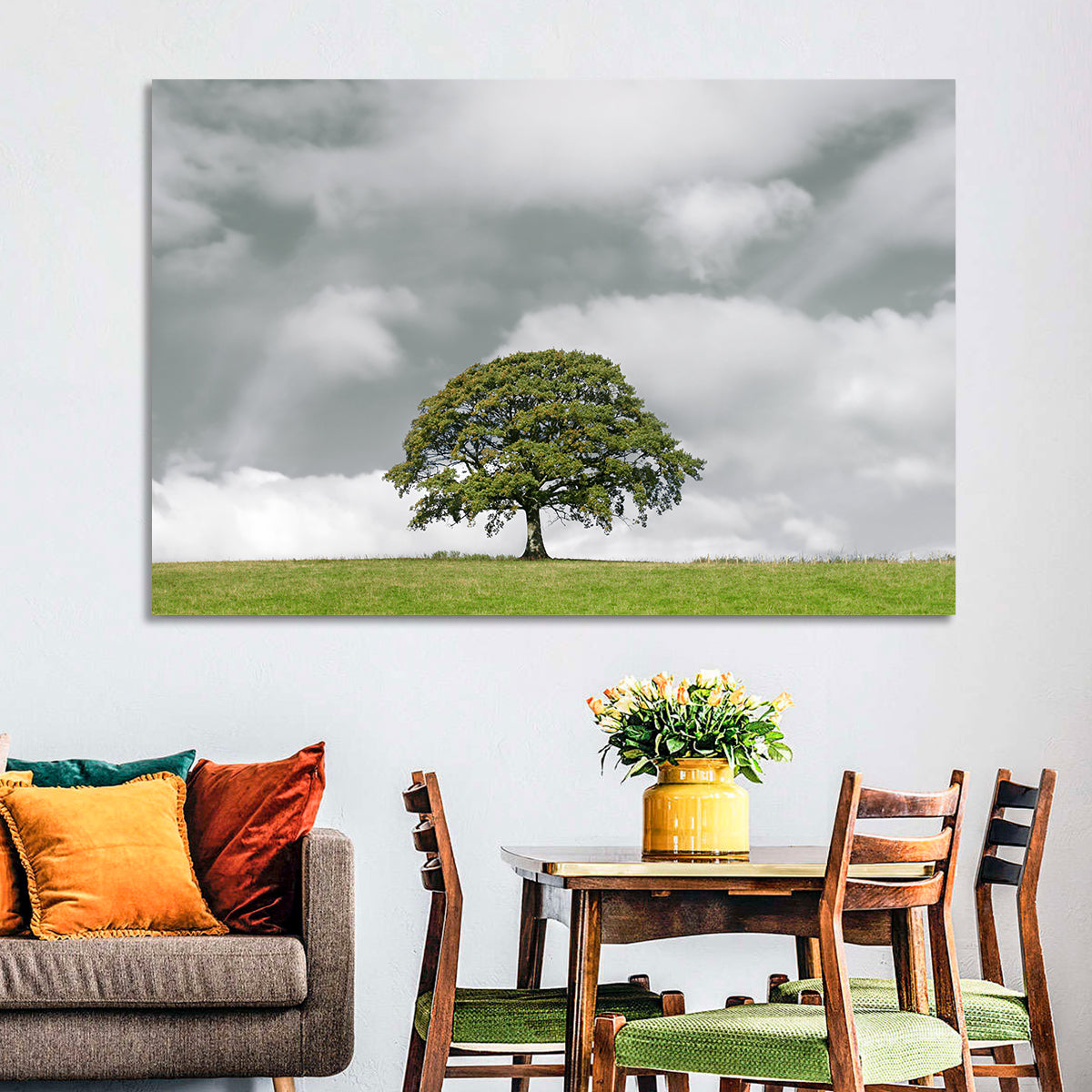 Solitary Oak in Meadow Wall Art in a room, landscape