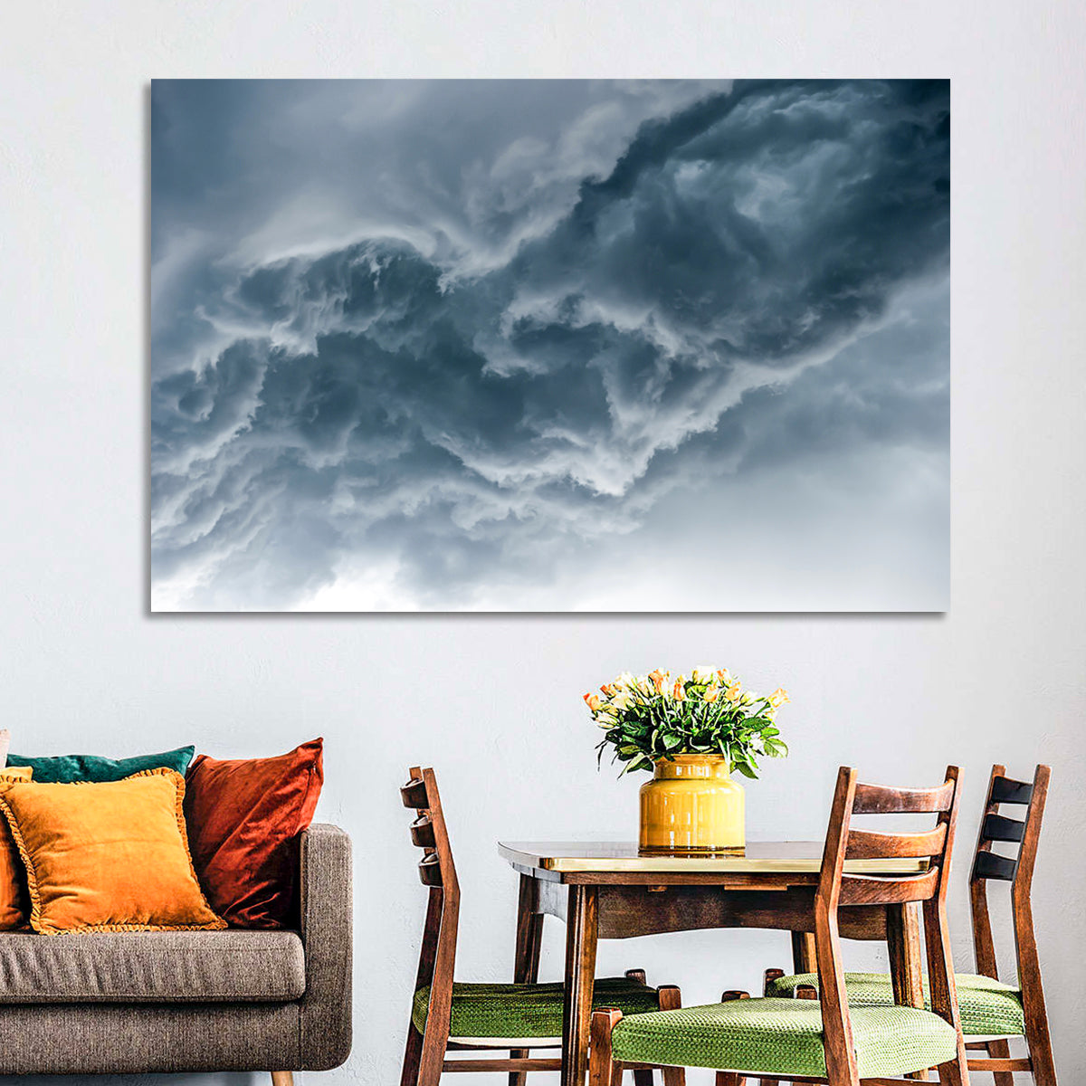 Turbulent Storm Cloud Abstract Wall Art in a room, landscape