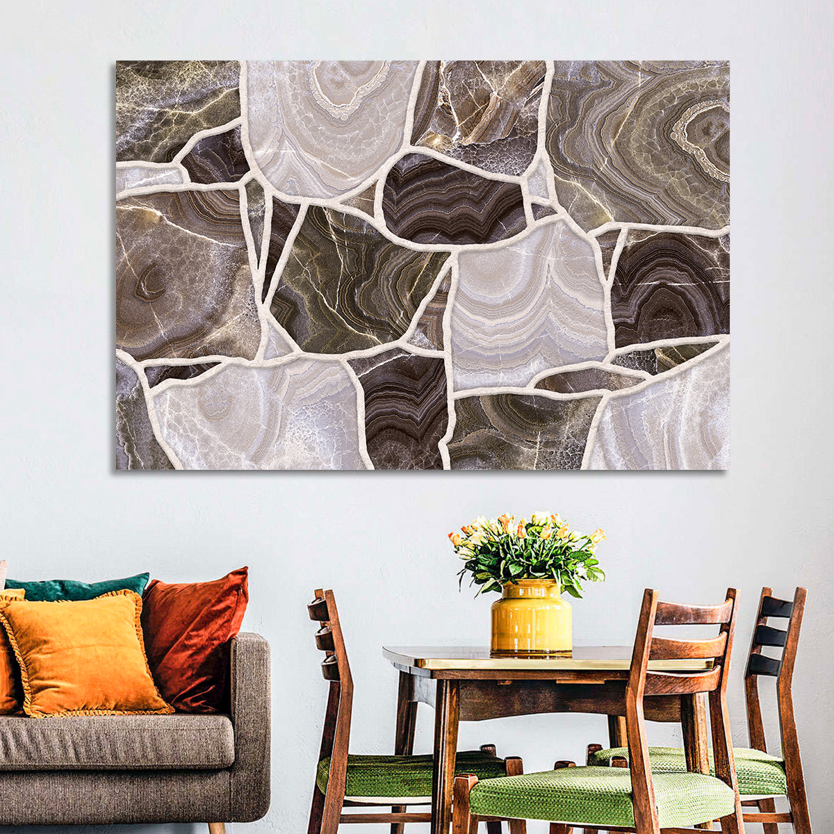 Banded Stone Mosaic Wall Art in a room, landscape