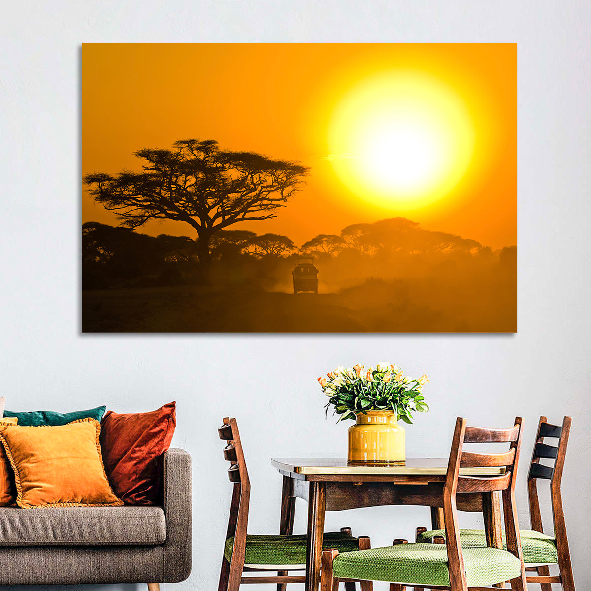 Jeep on Savannah at Sunset Wall Art in a room, landscape