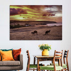 Two Kangaroos at Sunset Coast Wall Art