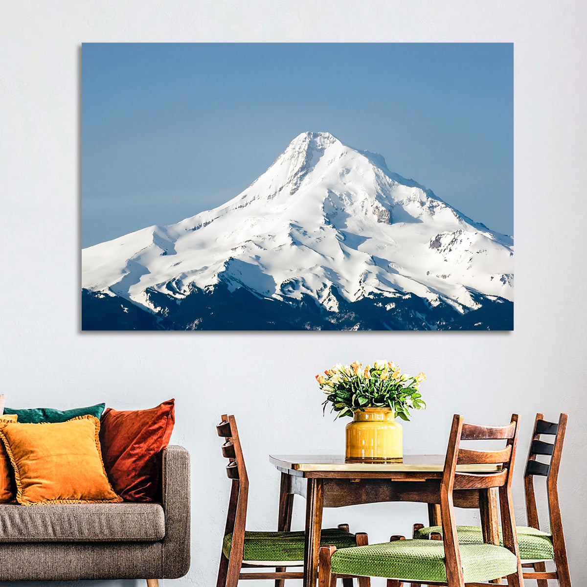Mount Hood Winter Peak Wall Art in a room, landscape