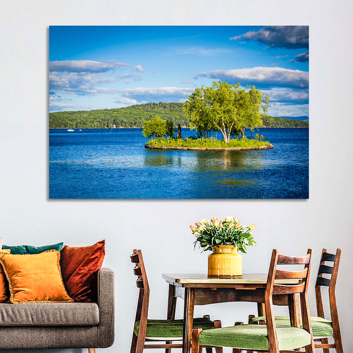 Lake Winnipesaukee Landscape Wall Art in a room, landscape